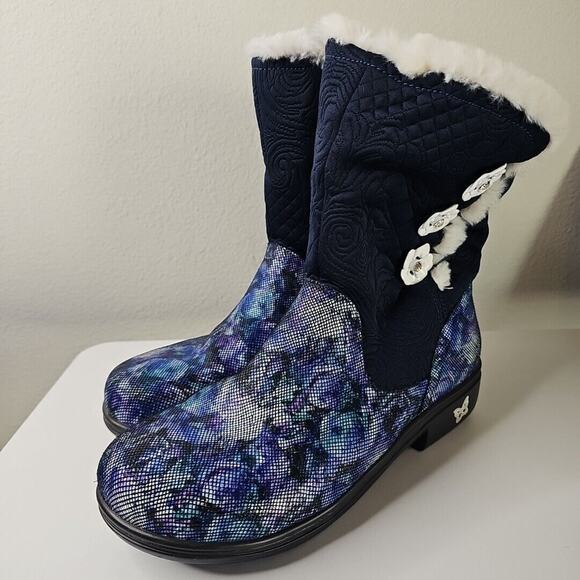 Alegria Women's Navy Blue Nanook Winter Garden Faux Fur Lined Boots Size 41 - Picture 2 of 6